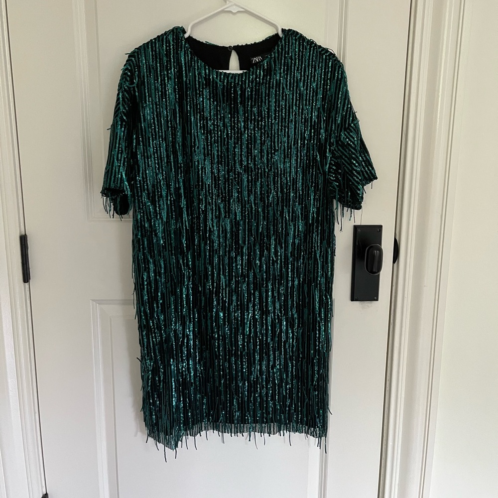 zara green sequin dress